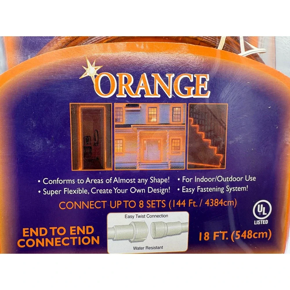 All Hallows Professional Series Plus 18 FT Orange Tube Rope Lights Halloween NIB